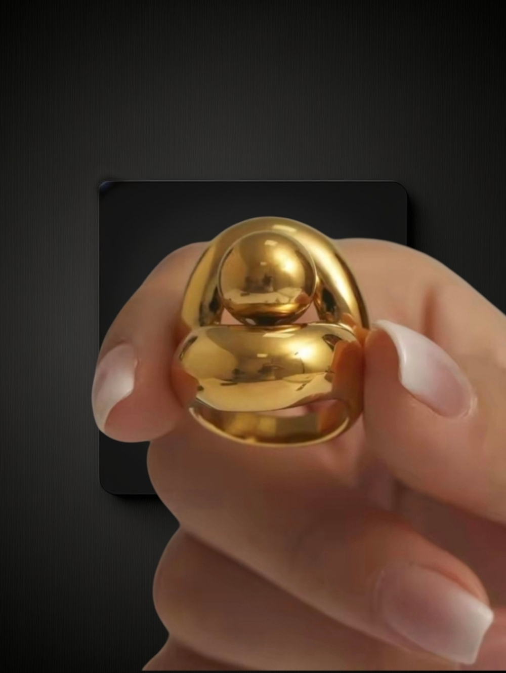 316L Hollow Sphere Ring ▪︎ Gold/Gold ▪︎ Sz 8